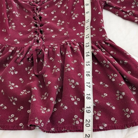 AEROPOSTALE Top Women's S Burgundy Floral Corset Babydoll Pullover Long Sleeve - Picture 14 of 16